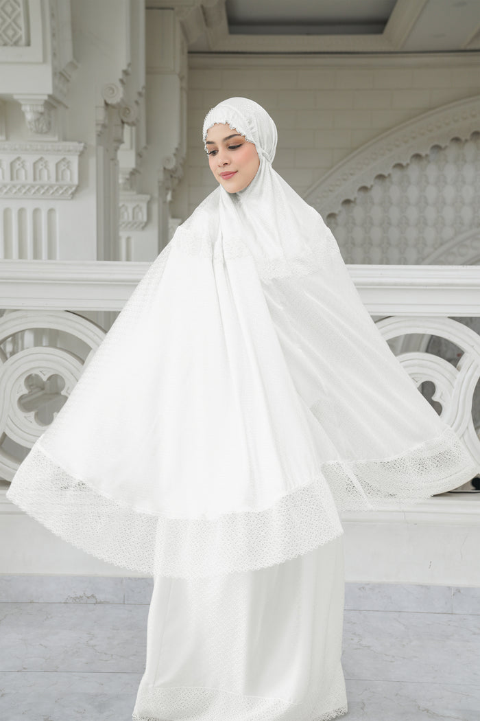 safa prayer robe in broken white by buttonscarves front view