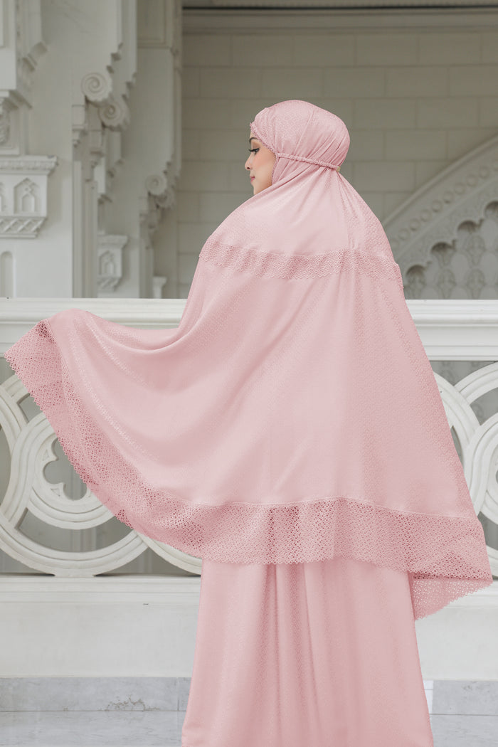 safa prayer robe in pink by buttonscarves back view