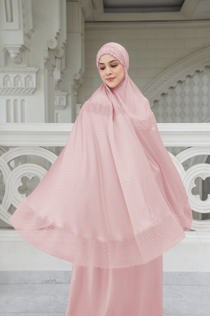 safa prayer robe in pink by buttonscarves front view