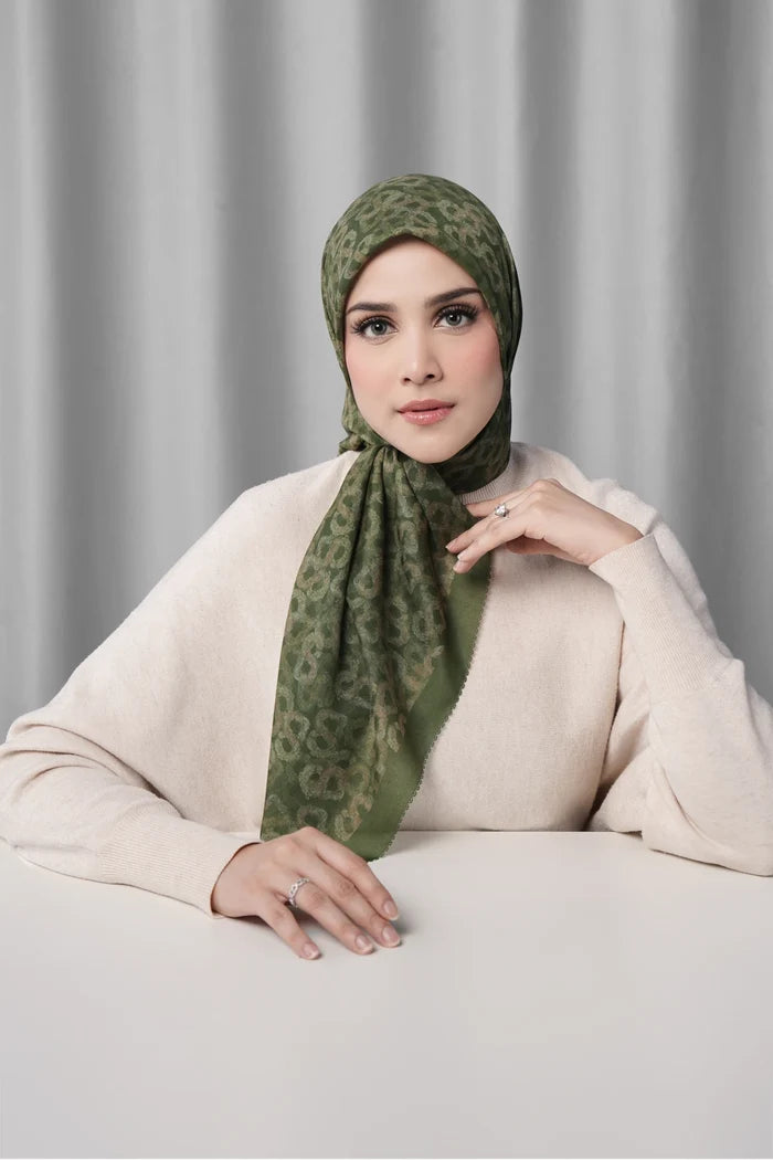 samla de fleur scarf in deep olive by buttonscarves front view