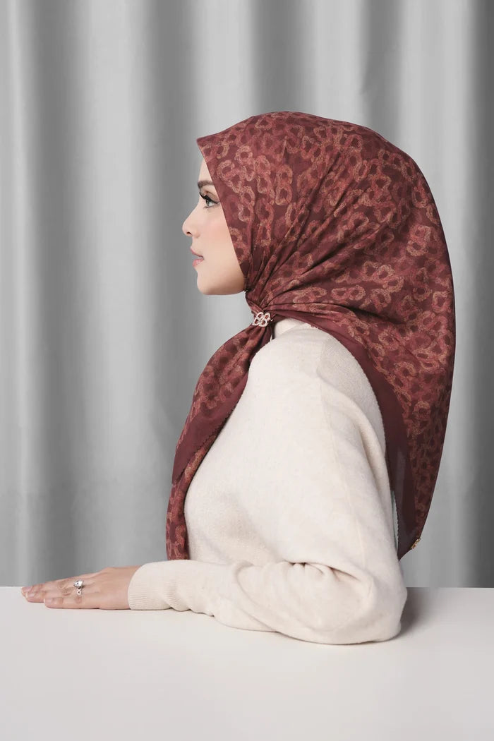 samle de fleur scarf in red mahogany by buttonscarves side view