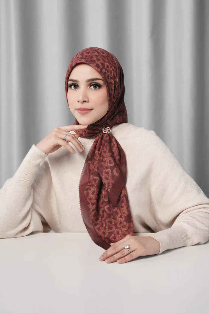 samle de fleur scarf in red mahogany by buttonscarves front view