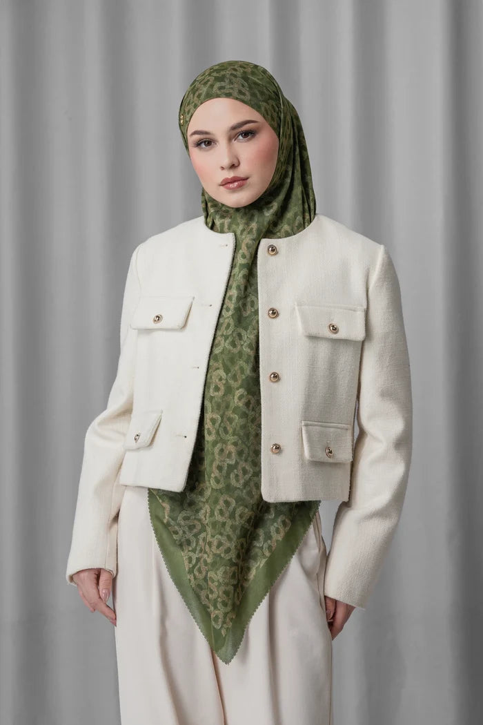 samla de fleur tie back square scarf in deep olive by buttonscarves