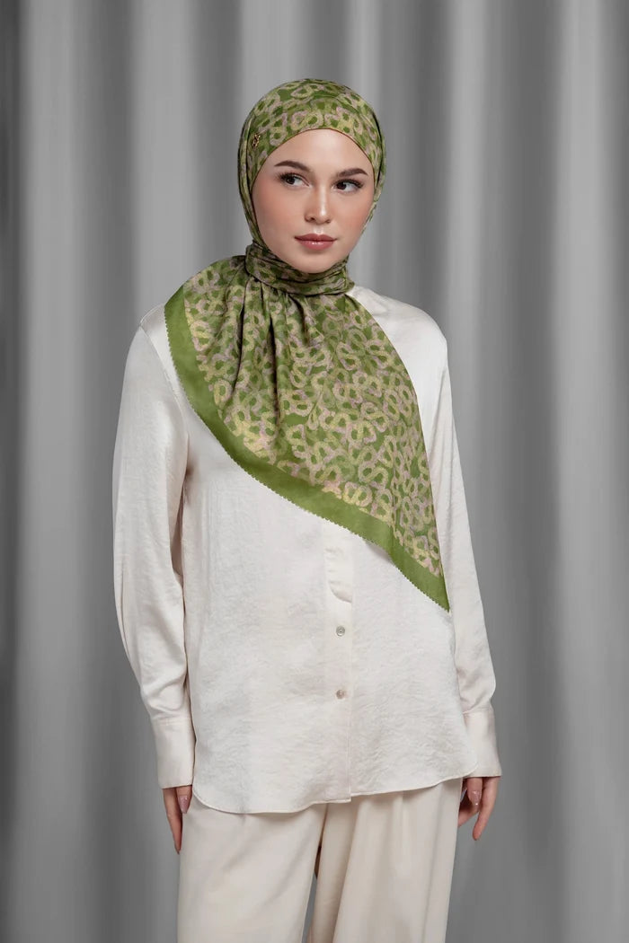 samla de fleur tie back square scarf in olive branch by buttonscarves