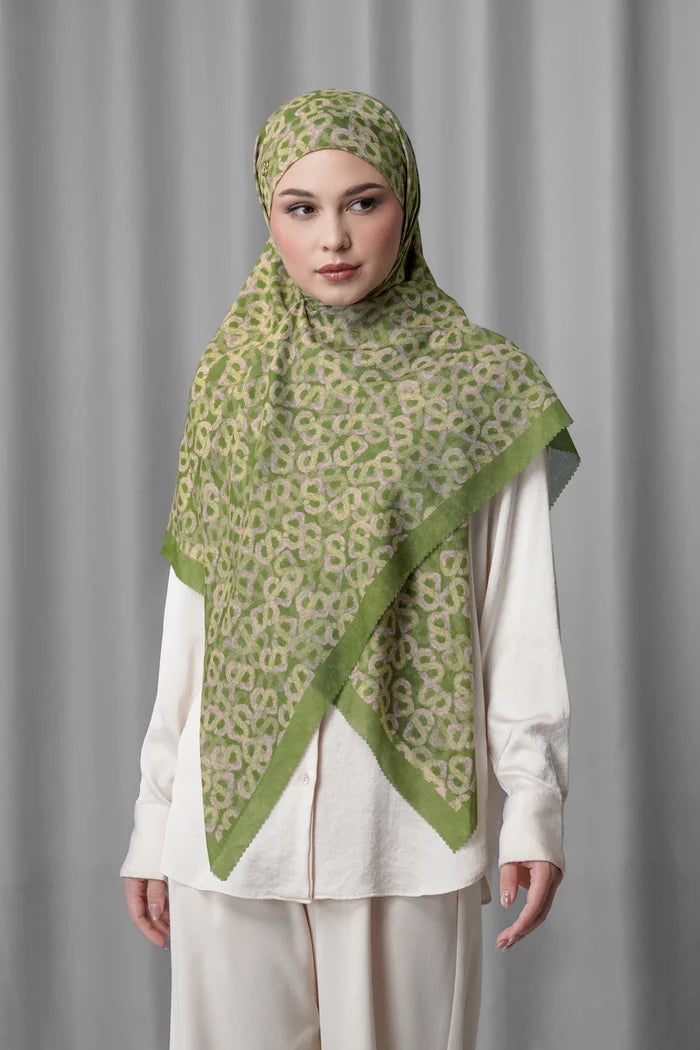 samla de fleur tie back square scarf in olive branch by buttonscarves
