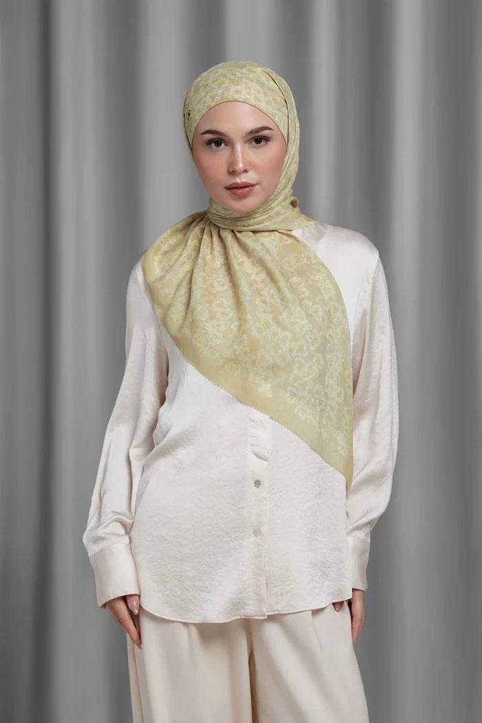 samla de fleur tie back square scarf in pale khaki by buttonscarves