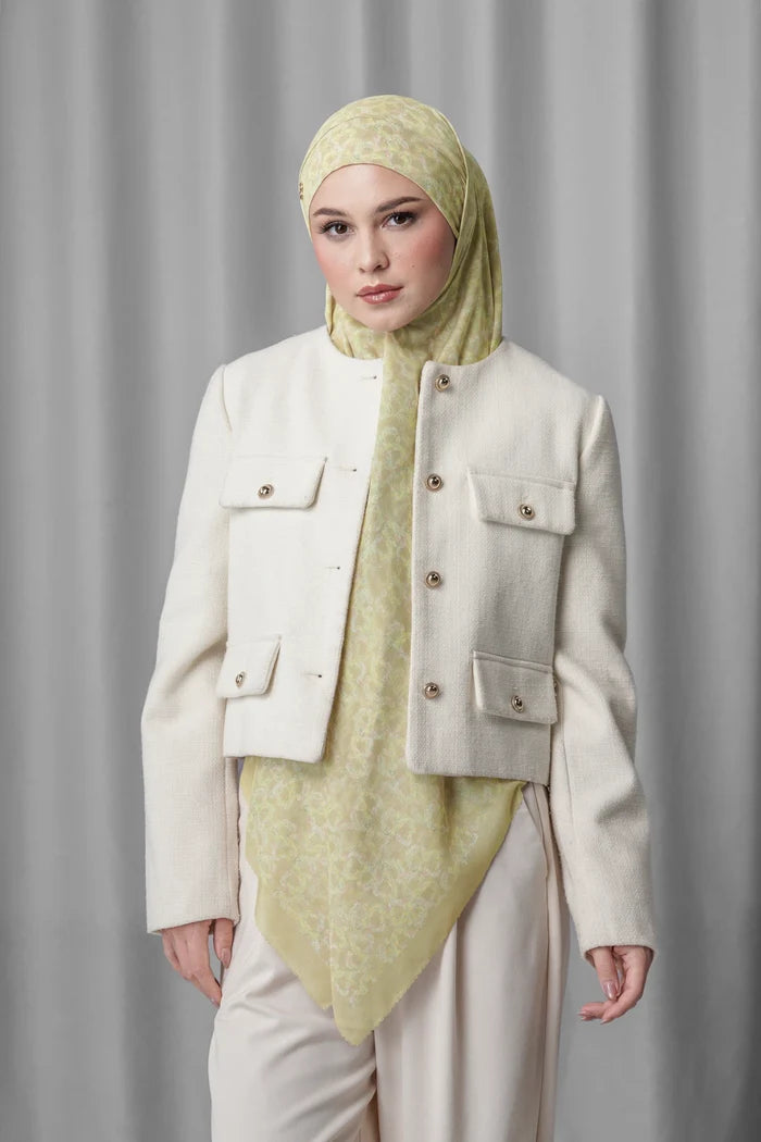samla de fleur tie back square scarf in pale khaki by buttonscarves
