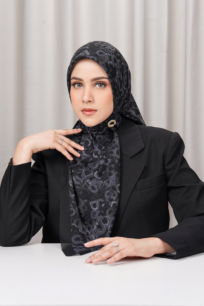 samla multicolor square scarf in charcoal by buttonscarves front view