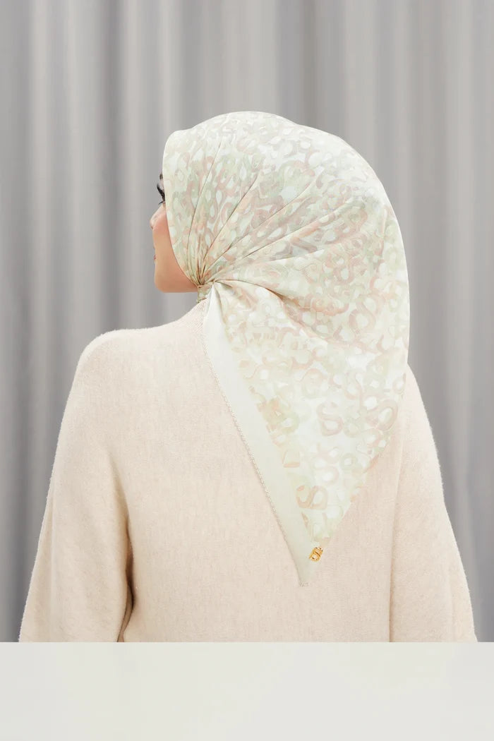 samla multicolor square scarf in coconut milk by buttonscarves back view