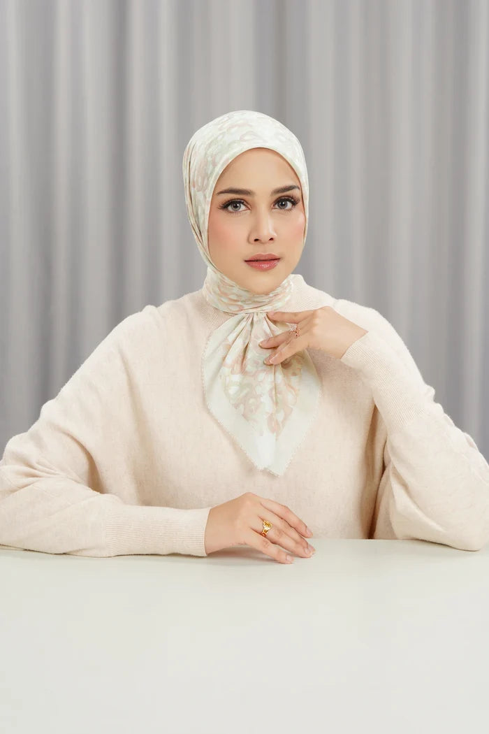 samla multicolor square scarf in coconut milk by buttonscarves front view