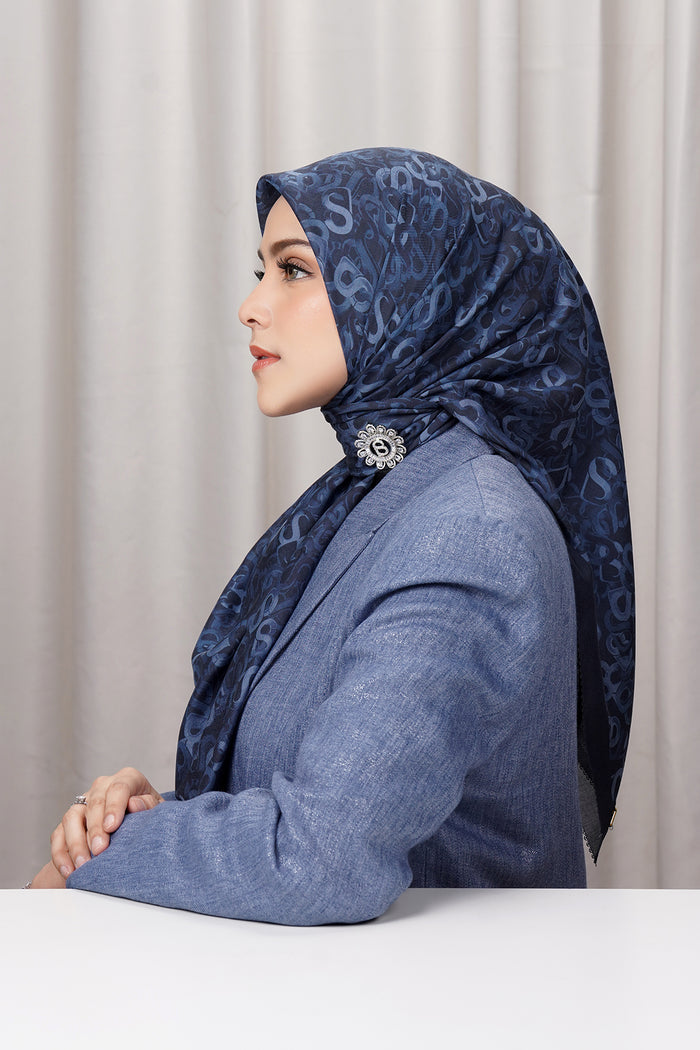 samla multicolor square scarf in deep ocean by buttonscarves side view