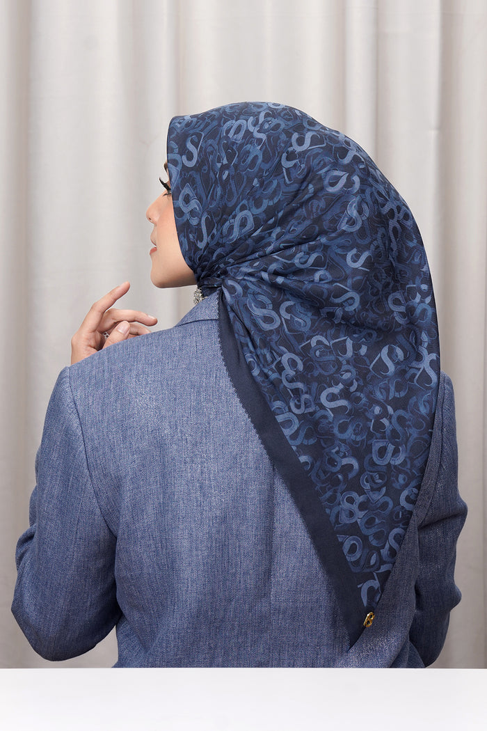 samla multicolor square scarf in deep ocean by buttonscarves back view