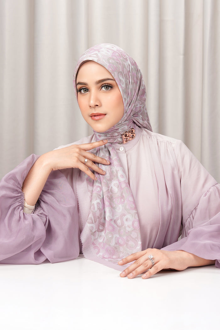 samla multicolor square scarf in guava by buttonscarves front view