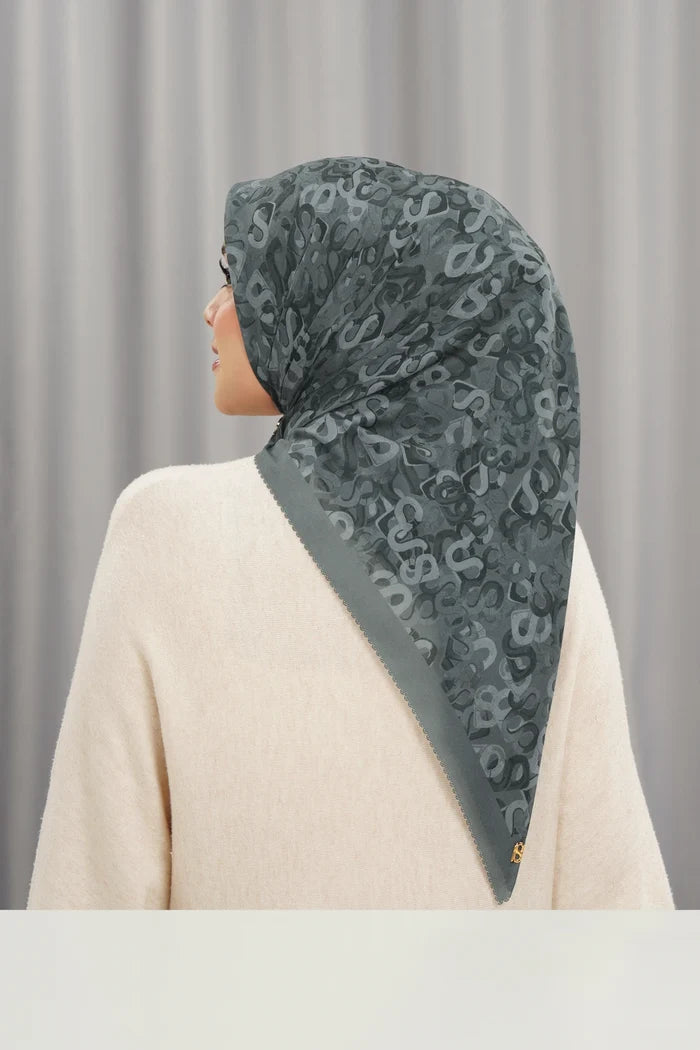 samla multicolor square scarf in iron gate by buttonscarves back view