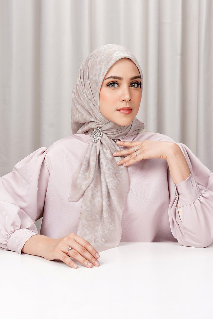 samla multicolor square scarf in milk tea by buttonscarves front view