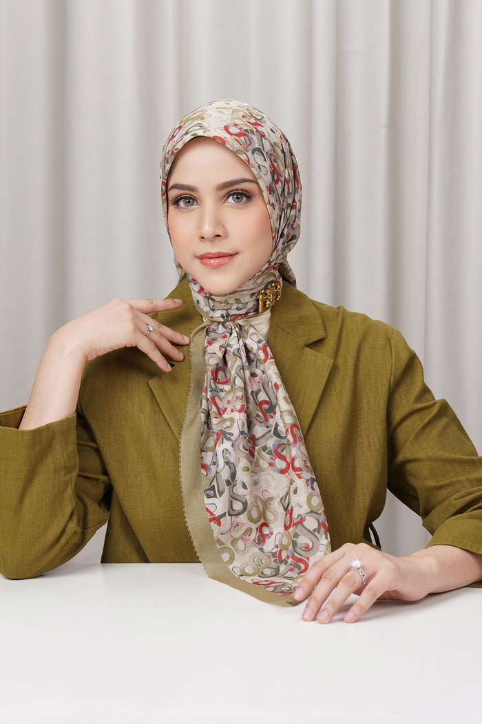 samla multicolor square scarf in olive by buttonscarves front view