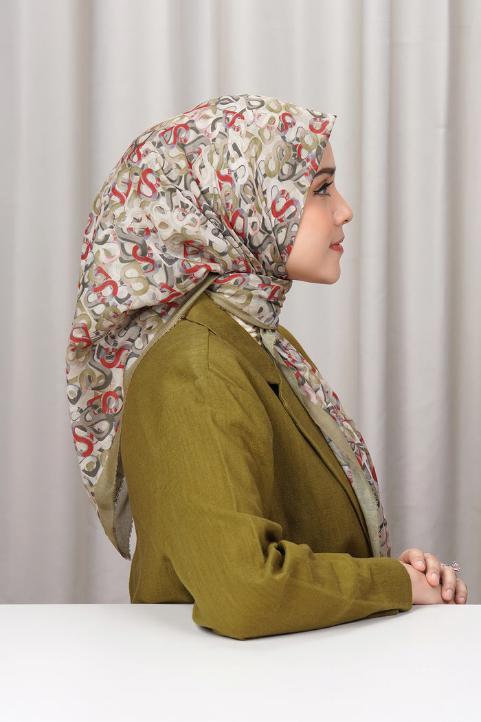 samla multicolor square scarf in olive by buttonscarves side view