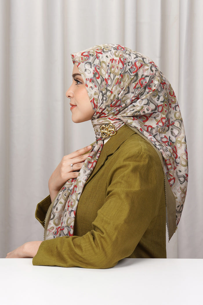 samla multicolor square scarf in olive by buttonscarves side view