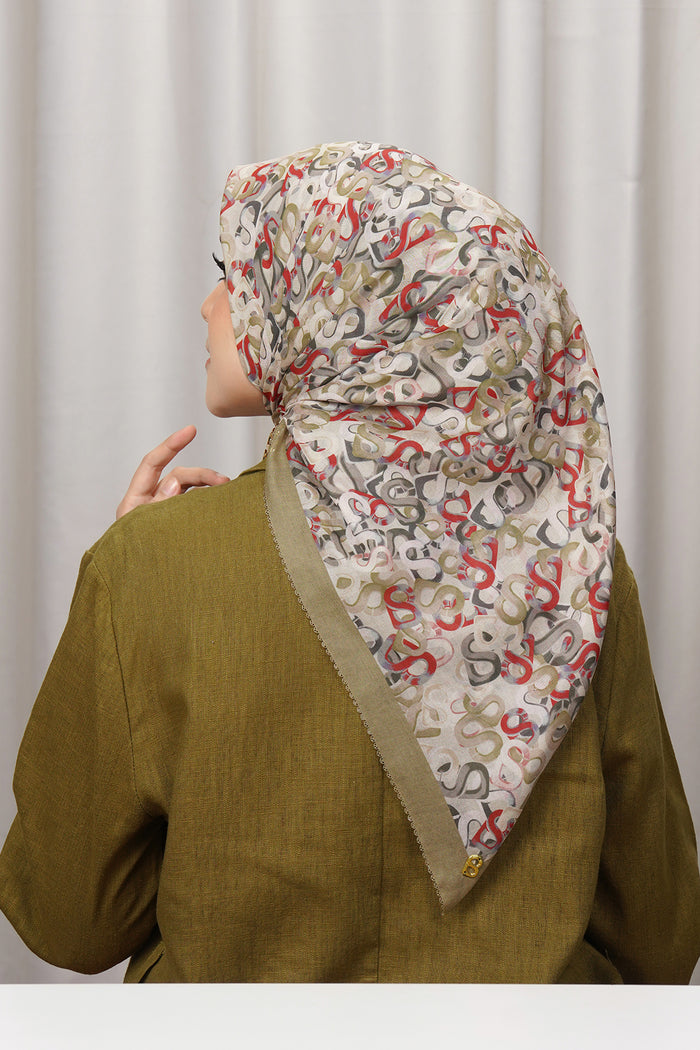 samla multicolor square scarf in olive by buttonscarves back view