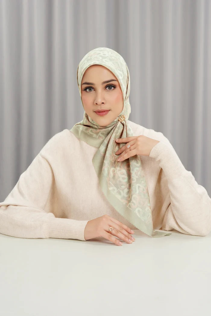 samla multicolor square scarf in wood ash by buttonscarves front view