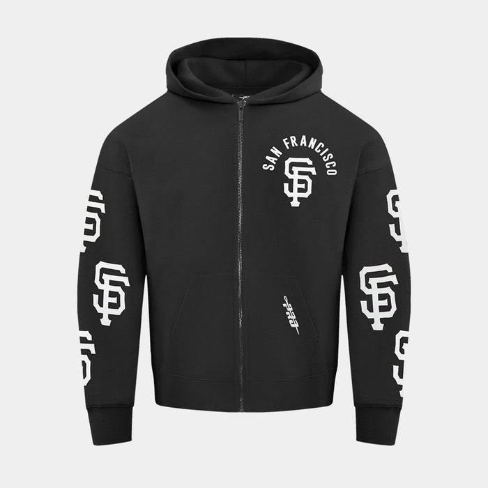 San Francisco Giants All Pro Drop Shoulder Fleece Zip Up Mens Hoodie (Black/White)