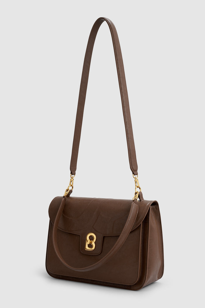 savina bag in chocolate by buttonscarves front view