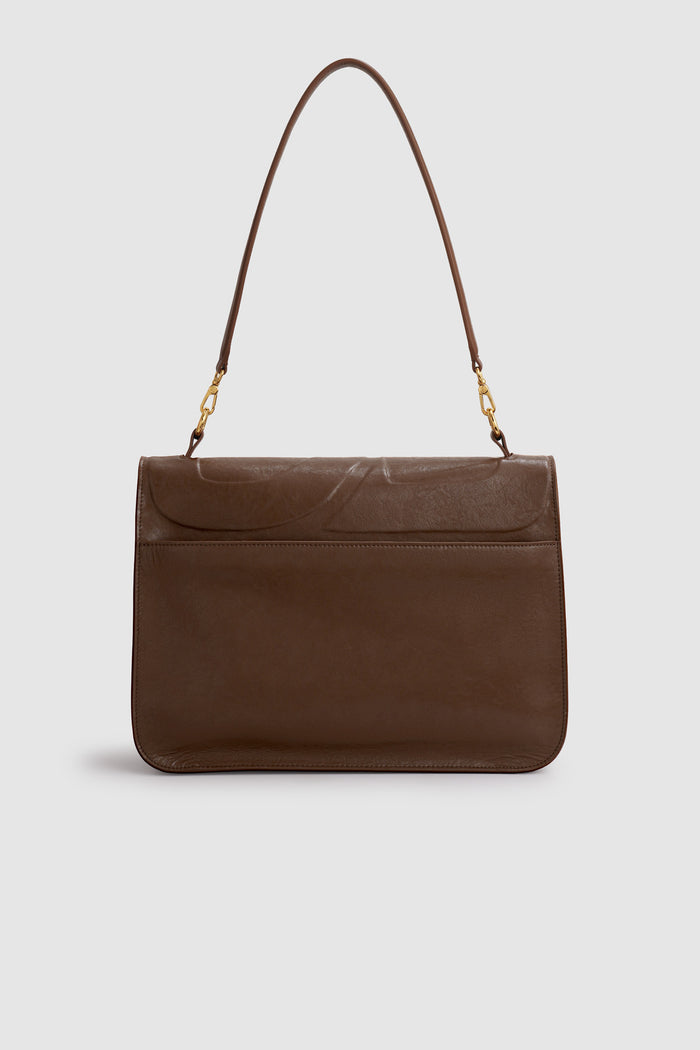 savina bag in chocolate by buttonscarves back view