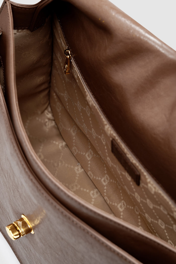 savina bag in chocolate by buttonscarves interior compartment