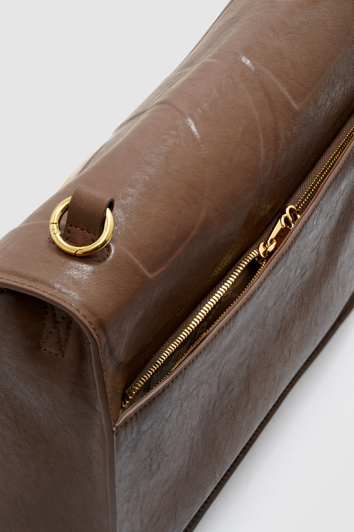savina bag in chocolate by buttonscarves with zipped pocket