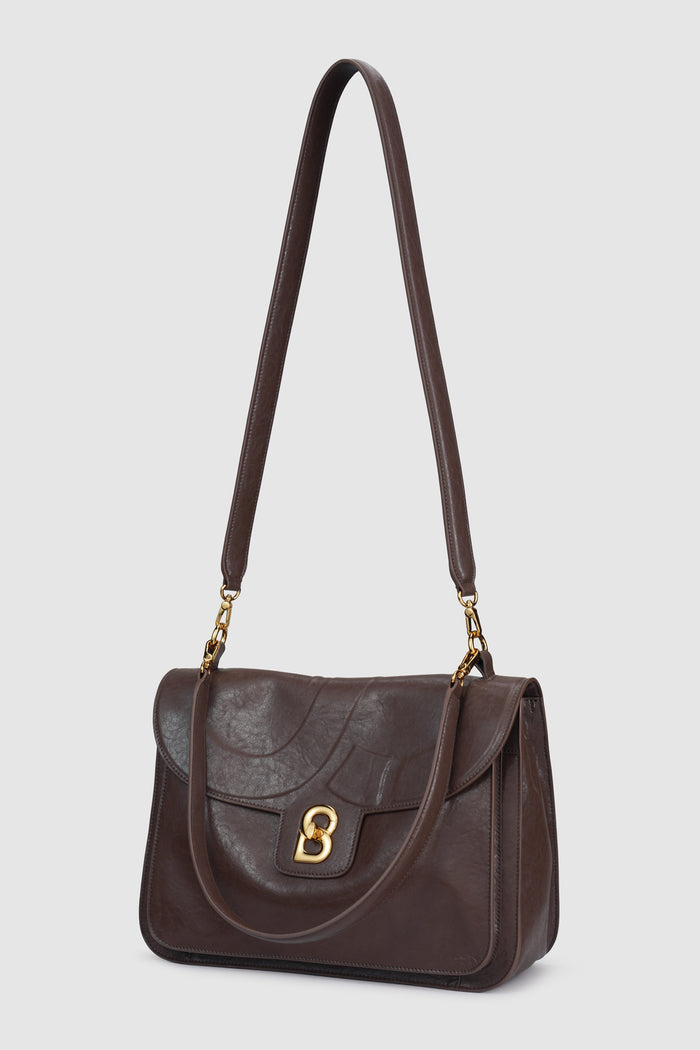 savina bag in dark brown by buttonscarves front view