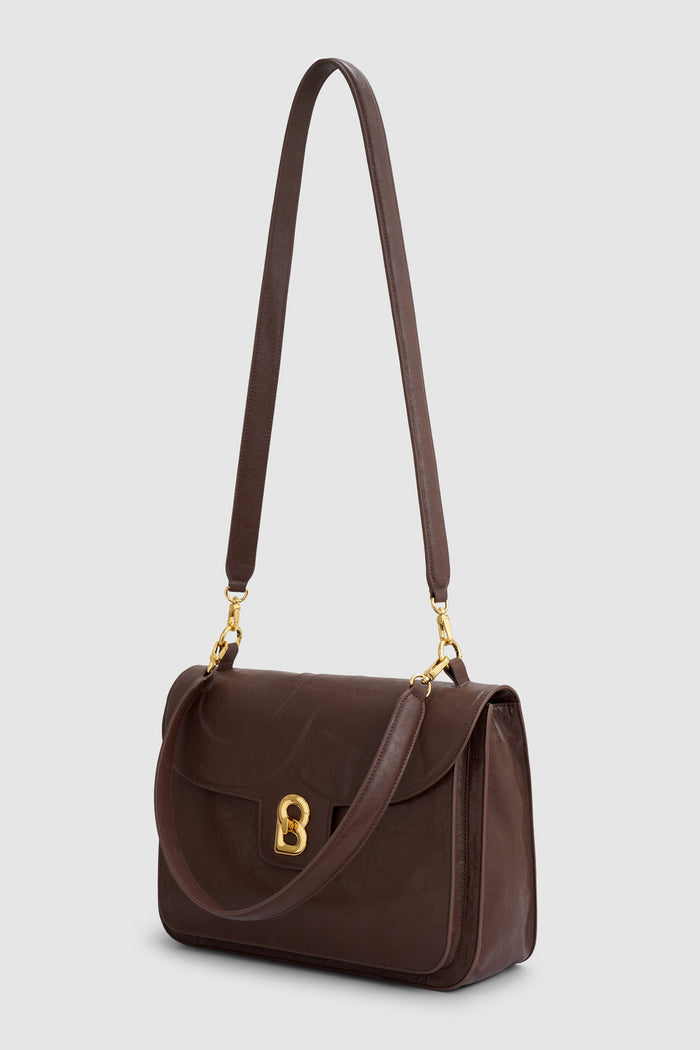 savina bag in dark brown by buttonscarves front view