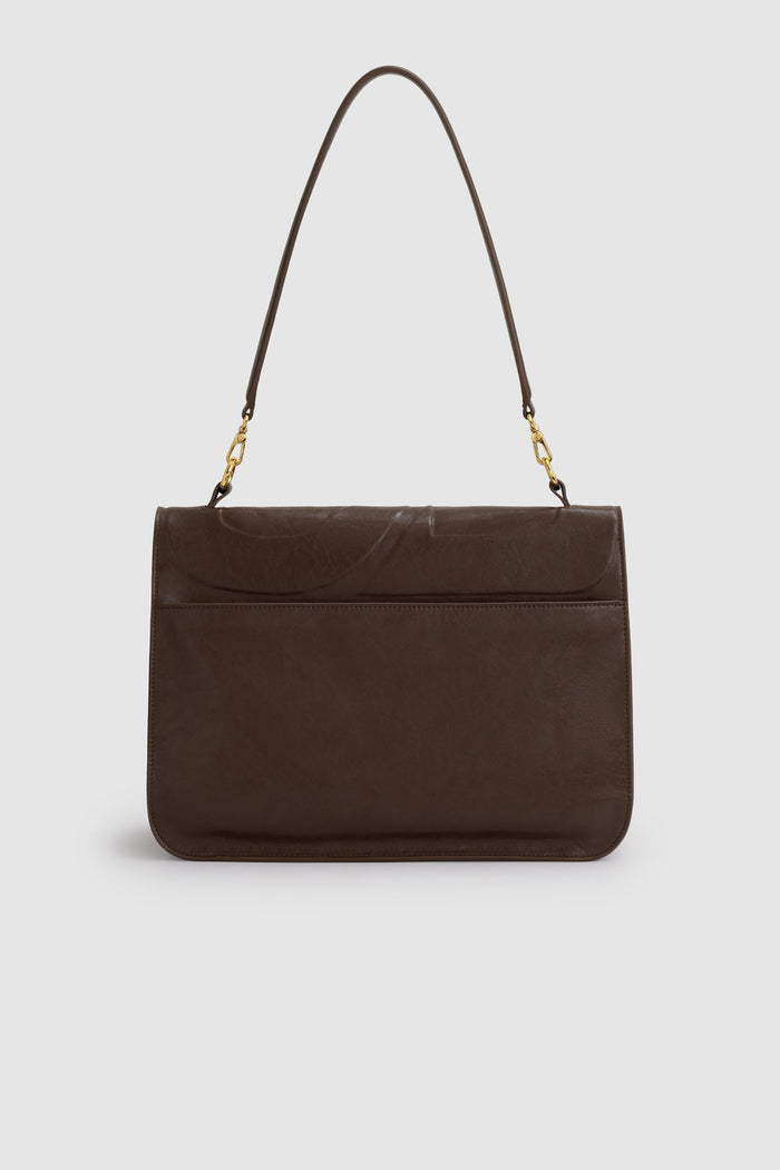 savina bag in dark brown by buttonscarves back view