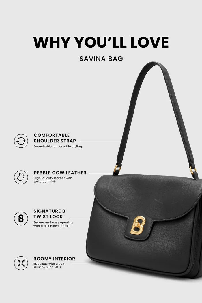 savina bag pebble leather in black by buttonscarves feature overview