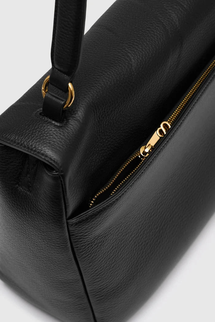 savina bag pebble leather in black by buttonscarves with zipped pocket