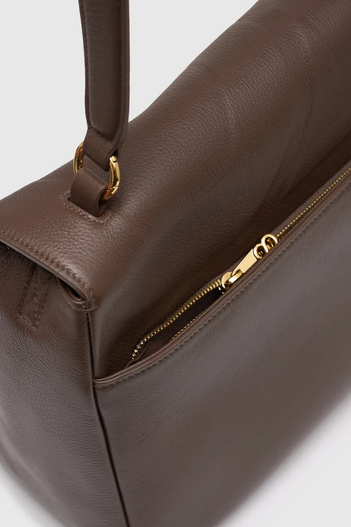 savina bag pebble leather in brown by buttonscarves with zipped pocket
