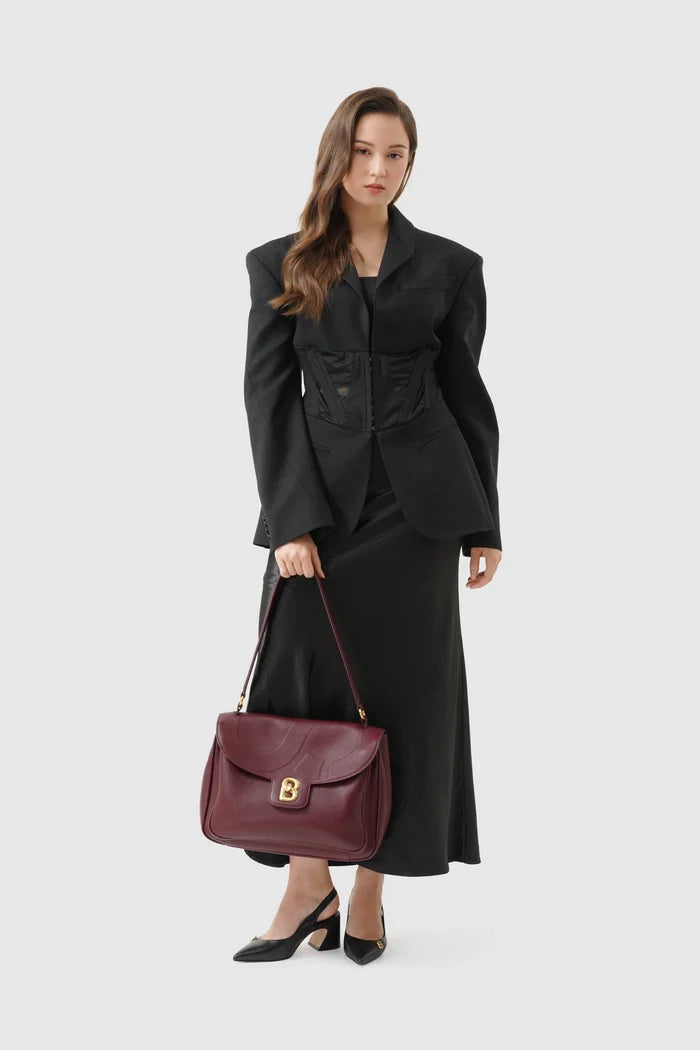 savina bag pebble leather in dark cherry by buttonscarves hand carried style