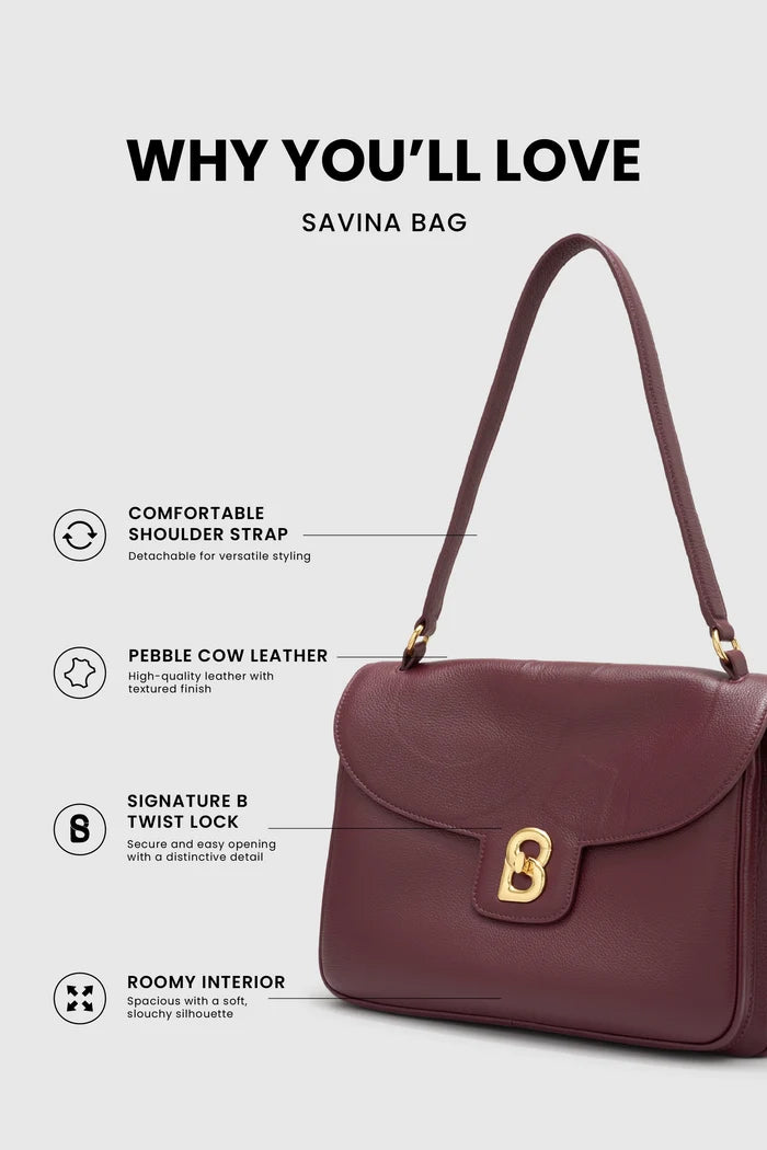 savina bag pebble leather in dark cherry by buttonscarves feature overview