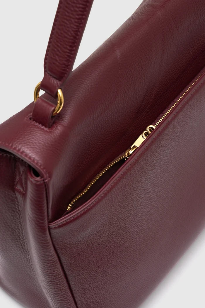 savina bag pebble leather in dark cherry by buttonscarves zipped pocket