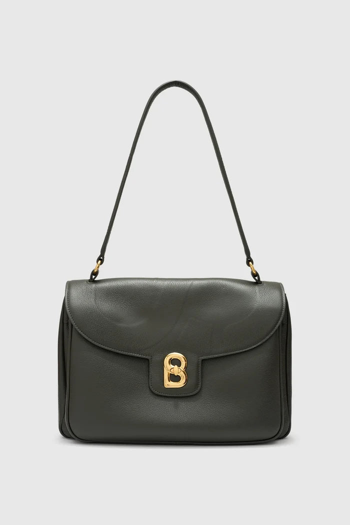 savina bag pebble leather in dark olive by buttonscarves
