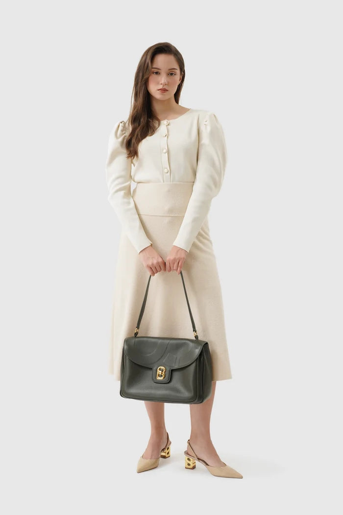 savina bag pebble leather in dark olive by buttonscarves hand carried style