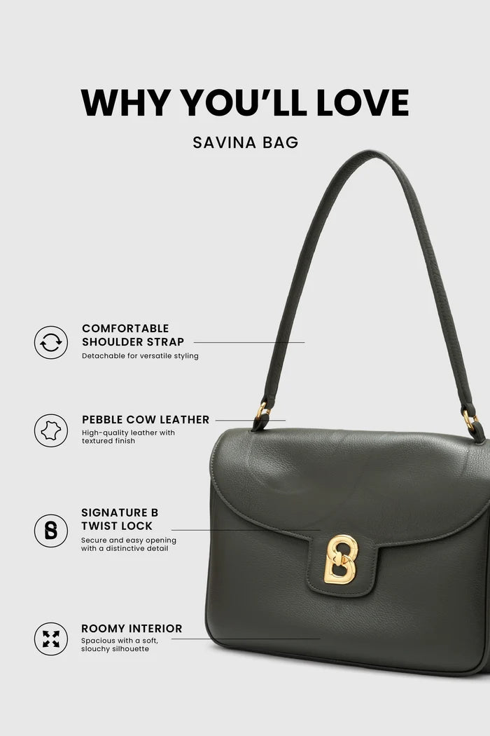 savina bag pebble leather in dark olive by buttonscarves feature overview