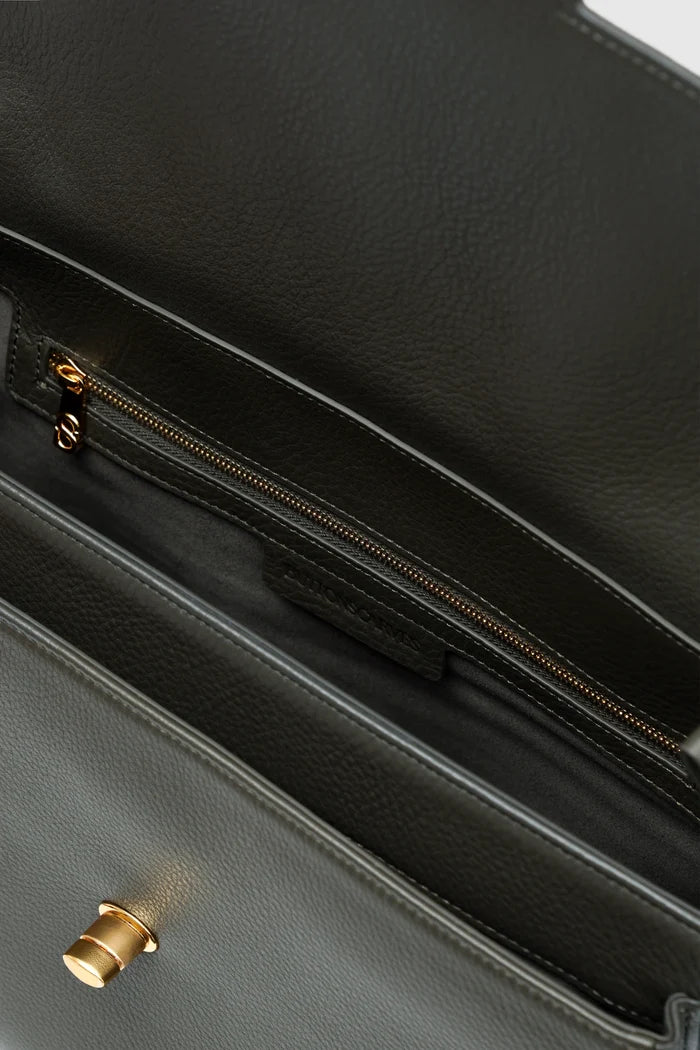 savina bag pebble leather in dark olive by buttonscarves interior compartment