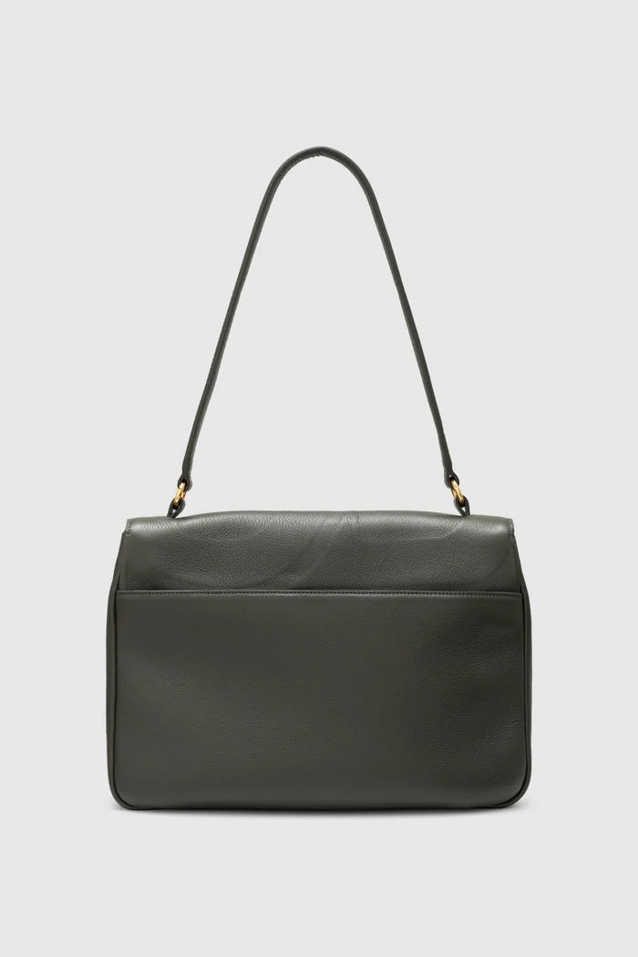 savina bag pebble leather in dark olive by buttonscarves back view