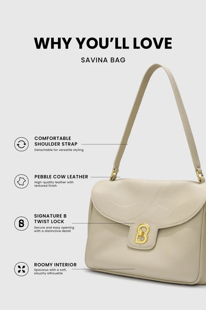 savina bag pebble leather in taupe by buttonscarves feature overview