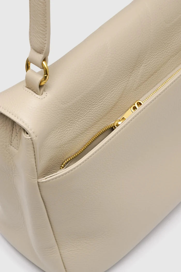 savina bag pebble leather in taupe by buttonscarves with zipped pocket