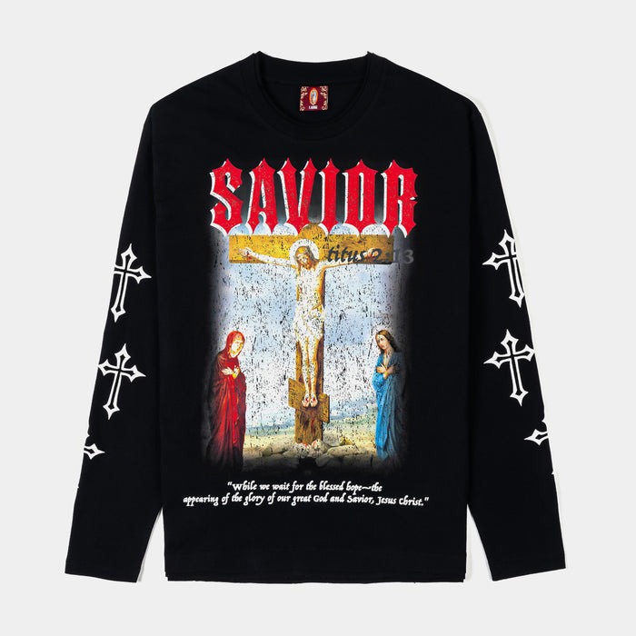 Savior Long Sleeve Mens Shirt (Black/Red)