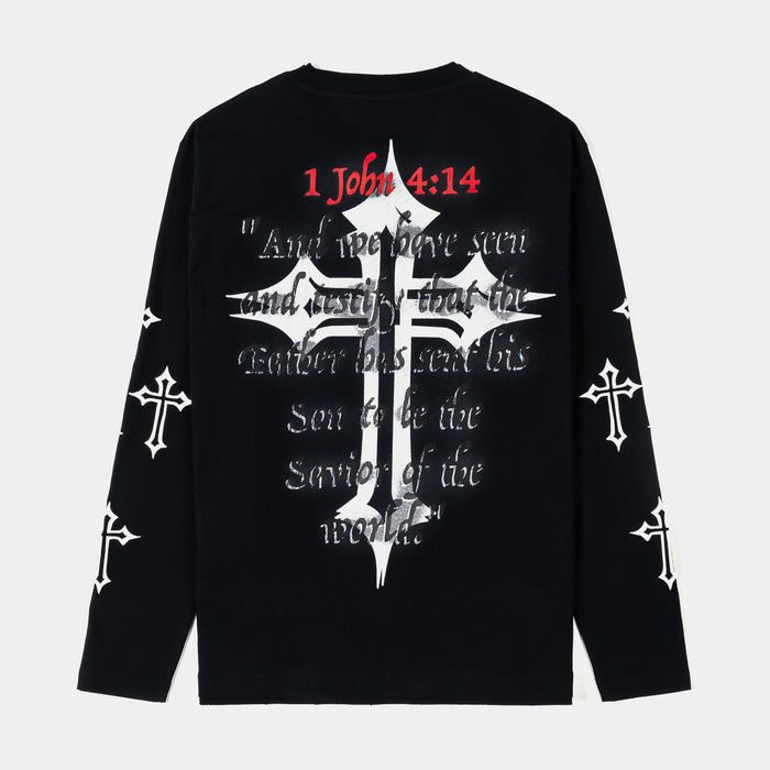 Savior Long Sleeve Mens Shirt (Black/Red)
