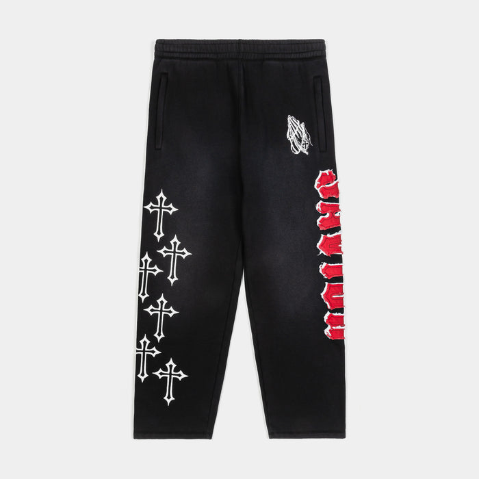 Savior Straight Fleece Mens Sweatpants (Black/Red)