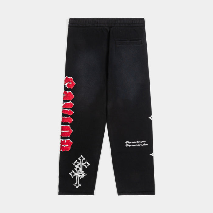 Savior Straight Fleece Mens Sweatpants (Black/Red)