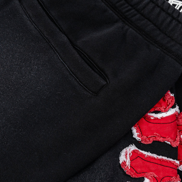 Savior Straight Fleece Mens Sweatpants (Black/Red)